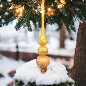 13” Poland Depart 56 Finial Glass Tree Topper Gold Glitter Christmas Ornament